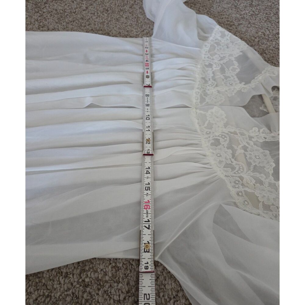 VTG 60s Vanity Fair Sheer Nylon Tricot Robe High Ruffle Collar Peignoir Dollette - Picture 9 of 10